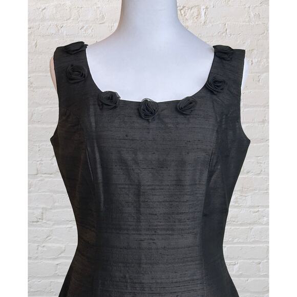 Karen Warren Black Sleeveless Raw Silk Cocktail Event Dress Sz 6 8 Wedding Guest - Picture 4 of 9
